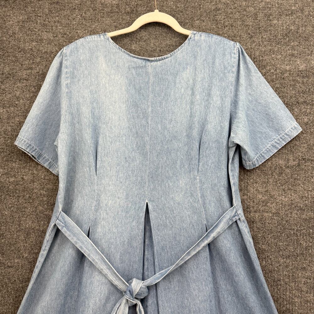 Vintage Chambray Denim Maxi Dress Womens M Cottagecore Lace Trim Modest USA Made - Picture 8 of 13